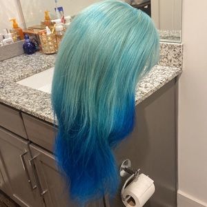 Ombre blue 100% human hair wig swiss lace